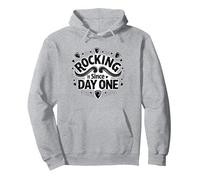 Rocking It Since Day One Citation rétro pour Les Amateurs de Musique Sweat à Capuche, Unisexe pour Adultes, Gris Chiné, M