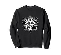 Rocking It Since Day One Citation rétro pour Les Amateurs de Musique Sweatshirt, Unisexe pour Adultes, Noir, M