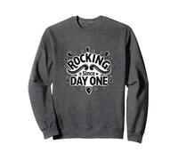 Rocking It Since Day One Citation rétro pour Les Amateurs de Musique Sweatshirt, Unisexe pour Adultes, Chiné Foncé, L