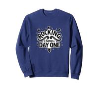 Rocking It Since Day One Citation rétro pour Les Amateurs de Musique Sweatshirt, Unisexe pour Adultes, Bleu Marine, XXL