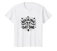 Rocking It Since Day One Citation rétro pour Les Amateurs de Musique T-Shirt, Enfant, Blanc, 3 Ans