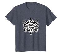Rocking It Since Day One Citation rétro pour Les Amateurs de Musique T-Shirt, Enfant, Bleu Chiné, 4 Ans