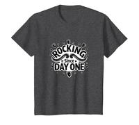Rocking It Since Day One Citation rétro pour Les Amateurs de Musique T-Shirt, Enfant, Chiné Foncé, 4 Ans