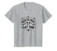 Rocking It Since Day One Citation rétro pour Les Amateurs de Musique T-Shirt, Enfant, Gris Chiné, 4 Ans