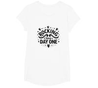 Rocking It Since Day One Citation rétro pour Les Amateurs de Musique T-Shirt, Fille, Blanc, XS