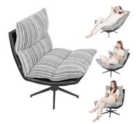 Rocking Swivel Accent Chair, 3 Levels Adjustable Backrest, Oversized Comfy Reading Chair with 360° Swiveling, Ergonomic Reclining Lounge Chairs for Living Room, Bedroom, Office Gris blanc Bande