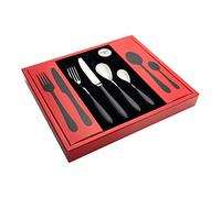 Rockingham Forge 24BX650BK Yin and Yang Lot de 24 couverts de luxe en acier inoxydable 18/10, boîte cadeaux rouge, poignées en noires, PBT plastique