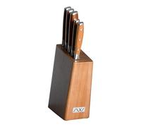 Rockingham Forge Ashwood Bloc à Couteaux 6 Pièces de Cuisine - Lames de Chef Professionnelles Ultra Tranchantes en Acier Inoxydable Allemand - Manche Durable en Bois Naturel à Soie Pleine