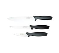 Rockingham Forge Ensemble de 3 couteaux de cuisine Essentials 8007, comprenant un couteau d'office de 9 cm, un couteau utilitaire de 12 cm et un couteau de chef de 20 cm, manches noirs