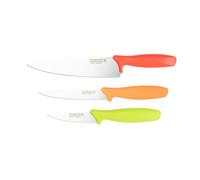 Rockingham Forge Ensemble de 3 couteaux de cuisine Essentials 8007, couteau d'office 9 cm, couteau utilitaire 12 cm, couteau de chef 20 cm, manches verts, orange et rouges