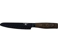 Rockingham Forge Forester Safe D Series 5” couteau à Santoku - lame à pointe arrondie en acier inoxydable avec un revêtement d’oxyde noir, poignée ergonomique en bois, couteau japonais