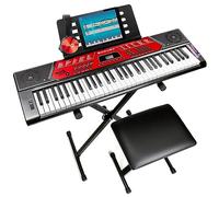 RockJam Clavier de Piano 61 Touches avec Pitch Bend, Support, Banc, Casque, Autocollants de Notes & Leçons