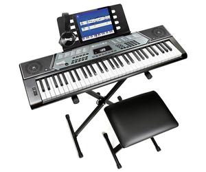 RockJam Clavier de Piano 61 Touches avec Pitch Bend, Support, Banc, Casque, Autocollants de Notes & Leçons