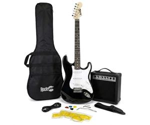 RockJam Kit Guitare Électrique Taille Standard pour Débutants, Noir, 6 Cordes avec Ampli 10 W, Housse, Sangle, Câble, Médiators et Vibrato