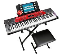 RockJam RJ6170 Kit Clavier Piano 61 Touches avec Pitch Bend, Rouge | Synthétiseur débutant 61 touches avec pitch bend, 200 sons, entrée aux, support, banc, casque et cours, rouge