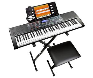 RockJam RJ660 Kit Clavier Piano 61 Touches, 600 Sons, Support et Banc | Synthétiseur débutant 61 touches avec 600 sons, support, banc, casque, autocollants de notes et cours Simply Piano