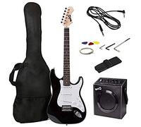 RockJam Superkit de guitare électrique pleine grandeur RJ20WAR2 avec amplificateur de guitare, cordes de guitare, accordeur de guitare, sangle de guitare, étui et câble, noir