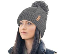 RockJock Bonnet d'hiver STORMACTIVE 100% étanche en Maille torsadée avec Pompon et Doublure Thermique Confortable-Taille Unique-Gris
