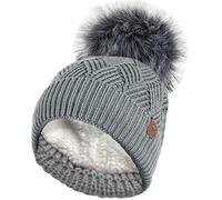 RockJock Chapeau de Tricot de câble de Diamant Chaud épais de Dames avec la Doublure Thermique d'ours en Peluche et Le Pompon démontable de Fausse Fourrure-Grey