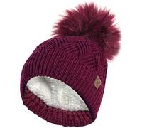 RockJock Chapeau de Tricot de câble de Diamant Chaud épais de Dames avec la Doublure Thermique d'ours en Peluche et Le Pompon démontable de Fausse Fourrure-Burg