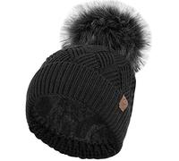 RockJock Chapeau de Tricot de câble de Diamant Chaud épais de Dames avec la Doublure Thermique d'ours en Peluche et Le Pompon démontable de Fausse Fourrure-Black