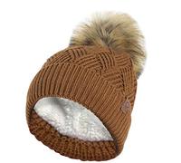 RockJock Chapeau de Tricot de câble de Diamant Chaud épais de Dames avec la Doublure Thermique d'ours en Peluche et Le Pompon démontable de Fausse Fourrure-Chestnut