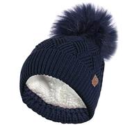 RockJock Chapeau de Tricot de câble de Diamant Chaud épais de Dames avec la Doublure Thermique d'ours en Peluche et Le Pompon démontable de Fausse Fourrure-Taille Unique-