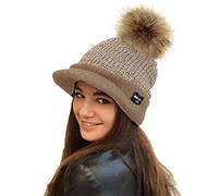 RockJock Mesdames Molleton Chaud doublé en Maille Casquette Beanie Baseball avec Detachable Pom Fausse Fourrure Pompée Porter avec ou sans