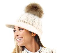 RockJock Mesdames Molleton Chaud doublé en Maille Casquette Beanie Baseball avec Detachable Pom Fausse Fourrure Pompée Porter avec ou sans