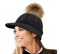 RockJock Mesdames Molleton Chaud doublé en Maille Casquette Beanie Baseball avec Detachable Pom Fausse Fourrure Pompée-Taille Unique-Cable Noir