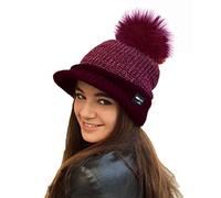 RockJock Mesdames Molleton Chaud doublé en Maille Casquette Beanie Baseball avec Detachable Pom Fausse Fourrure Pompée Porter avec ou sans