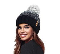 RockJock STORMACTIVE 100% Imperméable Dames Unisexe Chunky Ombre Chaud Hiver Teddy Doublé Tricoté Pompon Bonnet Bonnet-Taille Unique-Noir/Gris