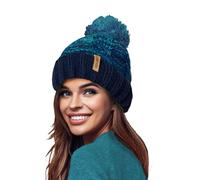 RockJock STORMACTIVE Bonnet d'hiver 100 % imperméable pour femme, unisexe, épais ombré chaud avec doublure en polaire, Bleu marine/bleu sarcelle, Taille unique