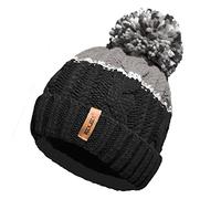 RockJock Unisexe Hommes Dames Chaud Hiver Chunky Bloc De Couleur Ski Bobble Pompon Bonnet avec Doublure Thermique Confortable Teddy Fleece