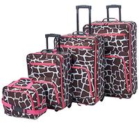 Rockland Ensemble de 4 valises, Motif Girafe Rose, Taille Unique, Ensemble de valises Droites Souples Tendance