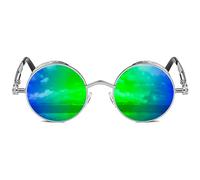 ROCKNIGHT Gothique Steampunk Lunettes de soleil rondes polarisées UV400 Unisexe Rétro, Monture argentée/verres verts, m