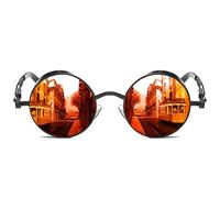 ROCKNIGHT Gothique Steampunk Lunettes de soleil rondes polarisées UV400 Unisexe Rétro, Monture noire/verres rouges, M