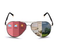 ROCKNIGHT Lunettes d'aviateur polarisées pour homme et femme en métal à dessus plat légères UV400 58 mm, Monture en ruthénium/lentille rose photochromique, Medium