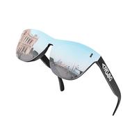 ROCKNIGHT Lunettes de soleil HD polarisées UV400, anti-éblouissement, ultra légères, monture TR90 douce pour la peau, verres plats, Monture noire/verres argentés, Medium/Large
