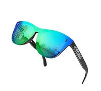 ROCKNIGHT Lunettes de soleil HD polarisées UV400 anti-reflets ultra légères Monture TR90 douce pour la peau Verres plats, Cadre noir/verres verts.