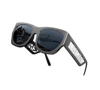 ROCKNIGHT Lunettes de soleil polarisées HD pour la conduite avec protection UV400, anti-éblouissement, verres plats à branches tendance, Cadre blanc/verres gris, M