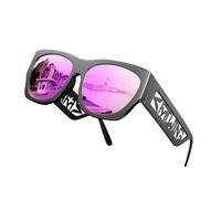 ROCKNIGHT Lunettes de soleil polarisées HD pour la conduite avec protection UV400, anti-éblouissement, verres plats à branches tendance, Monture noire/verres roses, M