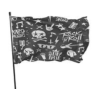 Rock'n'roll Elements Garden Flag 3x5 FT Grunge Culture Guitar Skull Maniac Microphone Rock Music Art Polyester Yard Flags House Patio Lawn Indoor Outdoor Greeting Banner