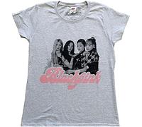 Rockoff Trade Blackpink T-shirt officiel avec logo du groupe photo pour femme Coupe skinny Gris chiné, gris, L