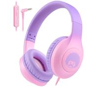 Rockpapa C24 Casque Audio Enfant Sur les Oreilles Écouteurs Filaires avec Microphone, Casque Filaires Pliables Légers avec Prise Jack 3,5 mm pour École/Voyage/Ordinateur/Téléphone, Violet Rose Dégradé