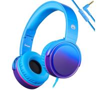 RockPapa Casque Audio pour Enfants, 982 Auriculaire avec Fil, Casque Audio Stéréo HD avec Micro, Casque Audio Jack 3.5 mm - Réglable, Léger, Confortable et Pliable (Bleu)