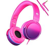 RockPapa Casque Audio pour Enfants, 982 Auriculaire avec Fil, Casque Audio Stéréo HD avec Micro, Casque Audio Jack 3.5 mm - Réglable, Léger, Confortable et Pliable (Rose)