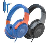 RockPapa Share 2 Pack Casque pour Enfants, Limitation de Volume 85dB/94dB, Casque Enfants avec Microphone, Fonction de Partage, Casque Pliable Supra-Auriculaire pour l'École, Voyage (Noir Gris/Bleu