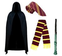 RockParty Costume de sorcier pour enfants : cape, baguette, écharpe, cravate, bretelles, pour Halloween, cosplay, accessoires de déguisement de sorcier du livre (adulte 1)