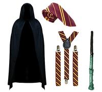 RockParty Costume de sorcier pour enfants : cape, baguette, écharpe, cravate, bretelles, pour Halloween, cosplay, accessoires de déguisement de sorcier du livre (adulte ensemble 2)